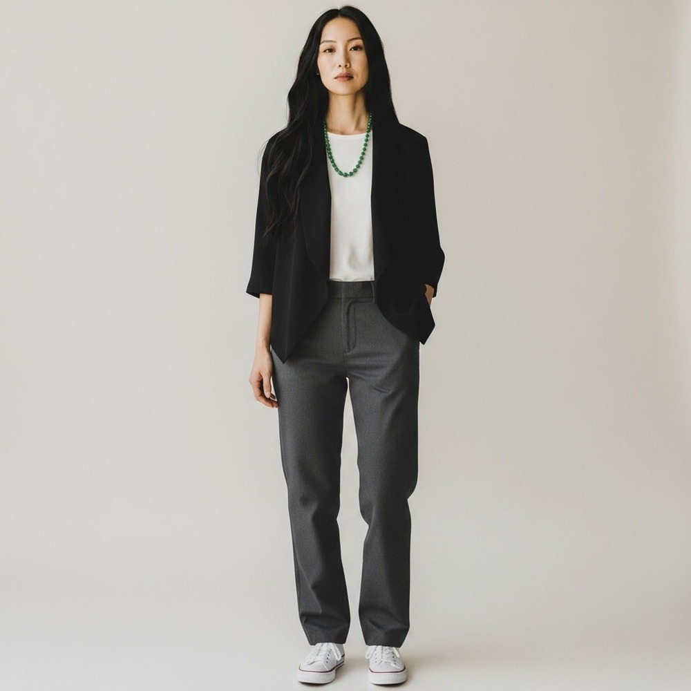 Black Drape Collar Open Front Dressy‎ thin Cardigan Blazer 3/4 Sleeves. SZ Small